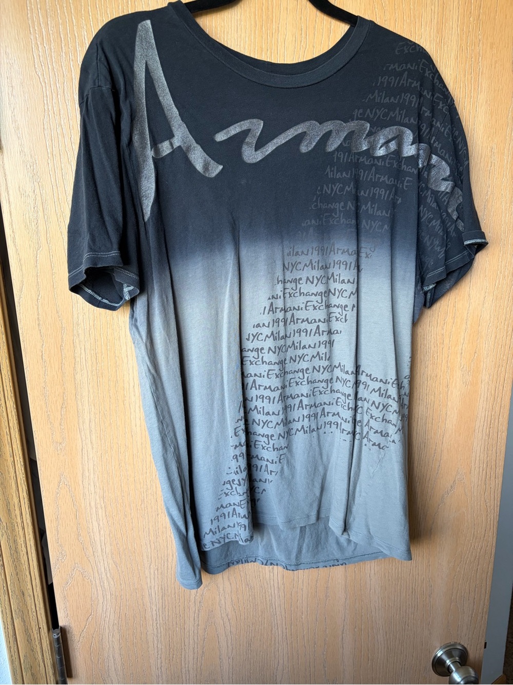Armani Exchange Black to Gray Ombre Script Short-Sleeve Tee